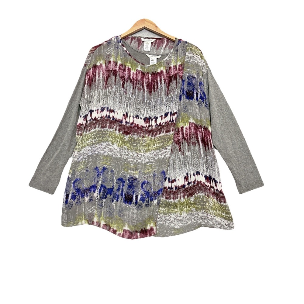 John Mark Mixed Fabric Popover Top Layered Long‎ Sleeve Sz Small Artsy Draped